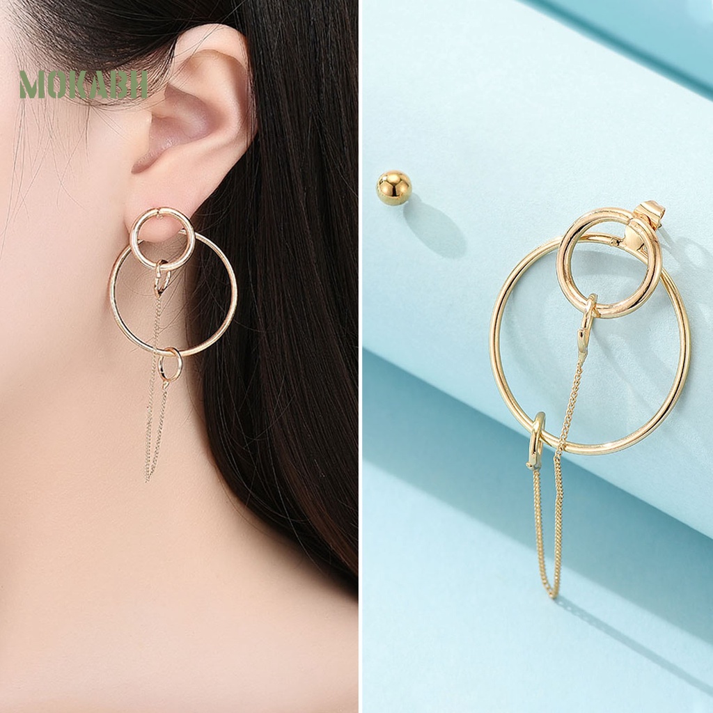 1 Cặp Khuyên Tai Dạng Chuỗi Hình Học Không Đối Xứng Màu Vàng Thời Trang