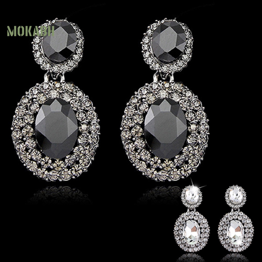 1 Đôi Bông Tai Oval Đính Đá Sang Trọng Phong Cách Retro