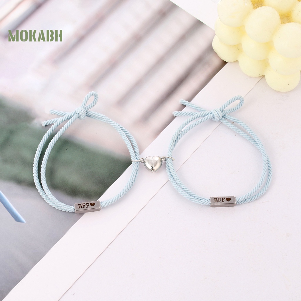 1 Cặp Vòng Tay Dây Thun Thắt Nút Co Giãn Mặt Trái Tim In Chữ BFF Thời Trang Dành Cho Nam Nữ