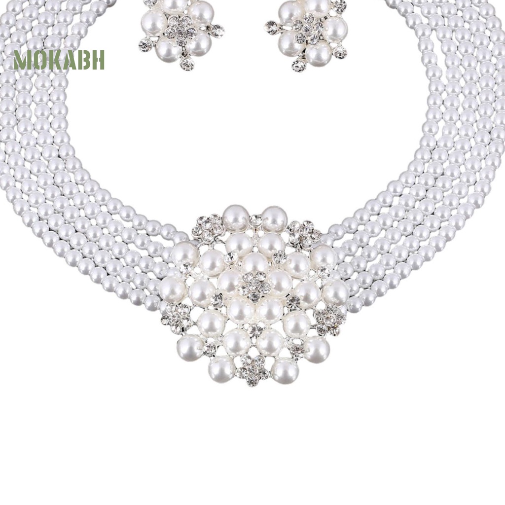 1 Bộ Vòng cổ + Bông Tai Đính Ngọc Trai Giả Sáng Bóng Thời Trang Cho Nữ