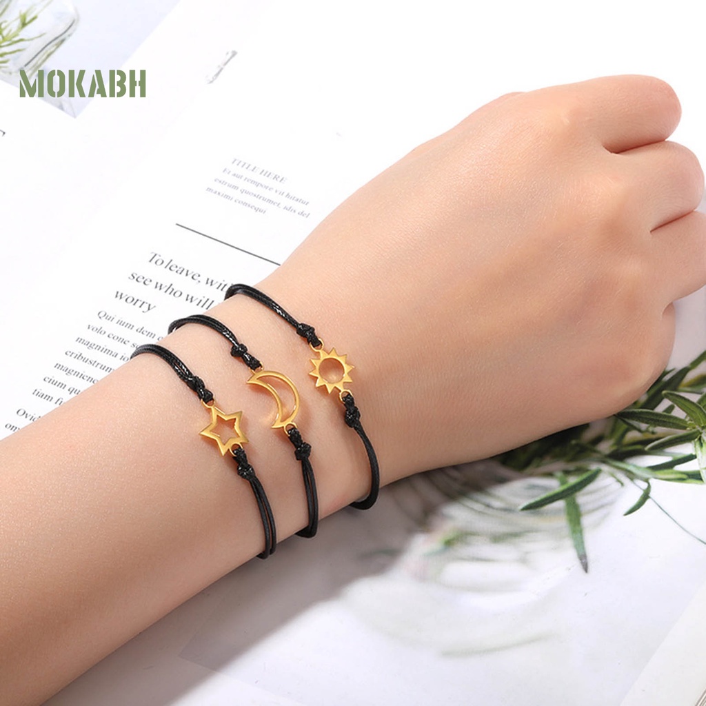 Set 2 / 3 / 4 Vòng Tay Dây Bện Mặt Trái Tim Điều Chỉnh Được