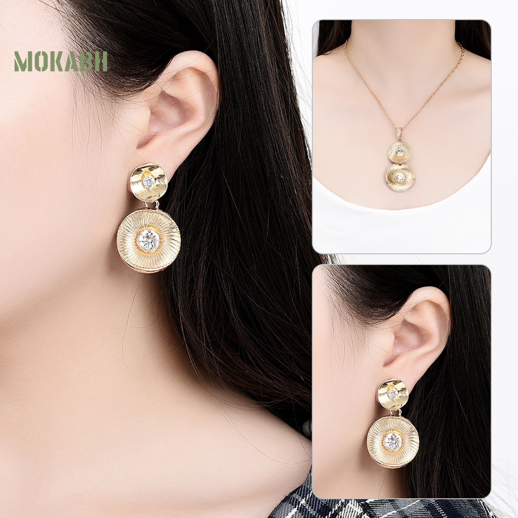 1 Bộ Vòng cổ + Bông Tai Mạ Niken Đính Pha Lê Nhân Tạo Kiểu Hình Học Phong Cách Cổ Điển Thời Trang