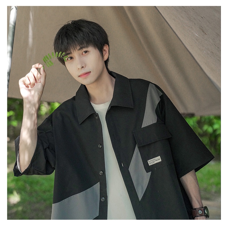 Áo Sơ Mi Tay Ngắn Màu Sắc Tương Phản Phong Cách Nhật Bản Thời Trang Mùa Hè Cho Nam