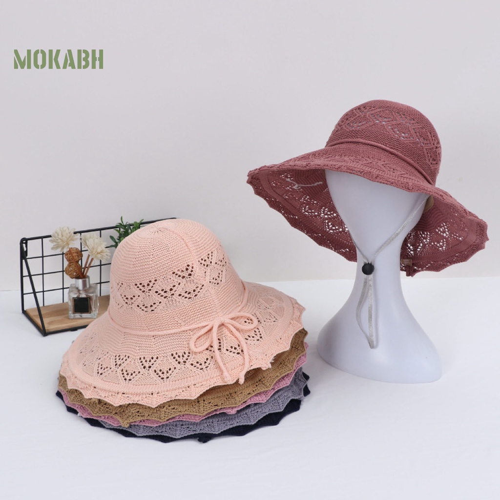 [Mok Abh] Mũ Rộng Vành Thắt Nơ Có Thể Điều Chỉnh Thời Trang Đi Biển Mùa Hè