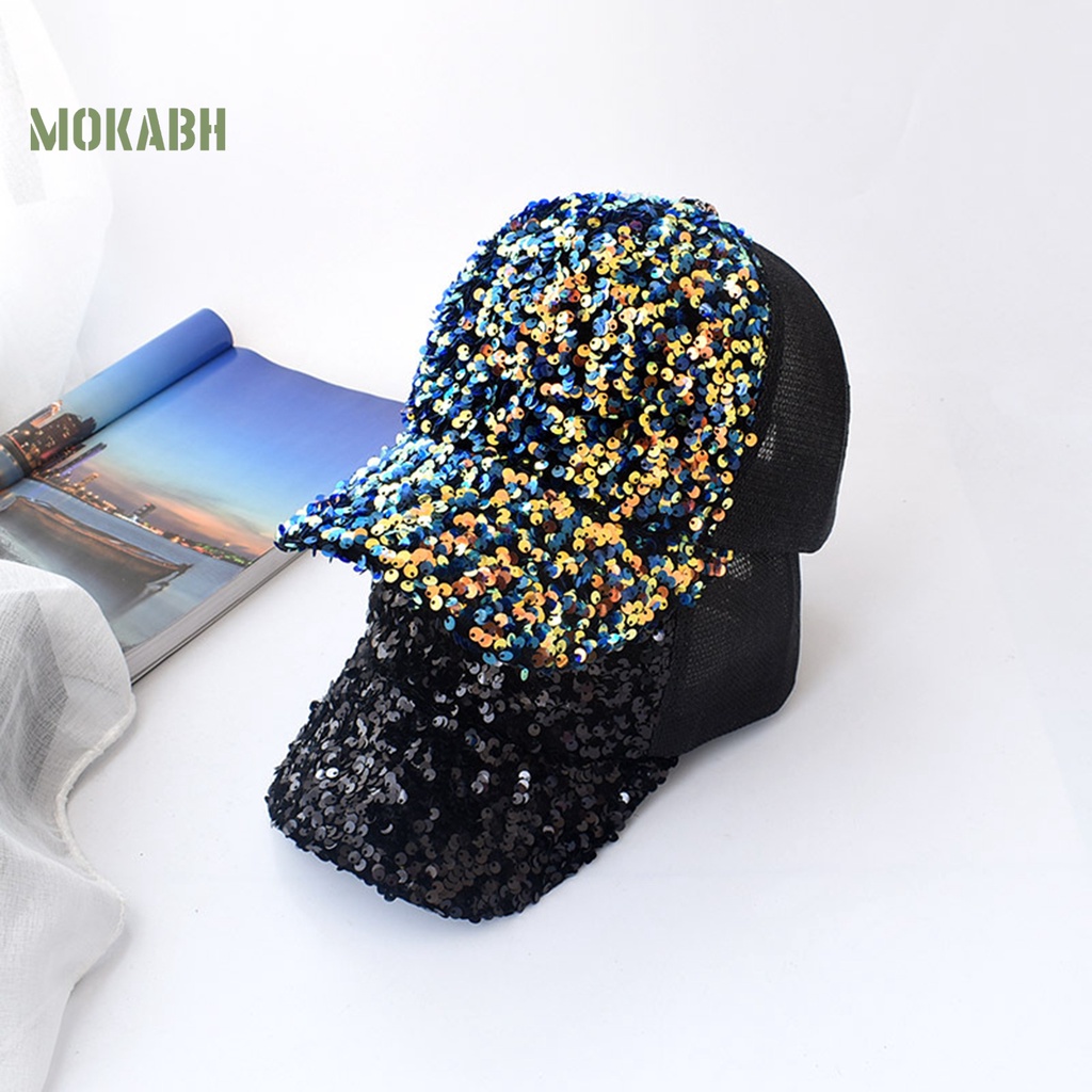 [Mok Abh] Mũ Lưỡi Trai Chống Nắng Phối Lưới Thoáng Khí Đính Kim Sa Lấp Lánh Thời Trang