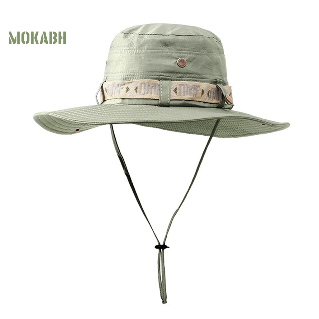 [Mok Abh] Mũ Cao Bồi Rộng Vành Chống Tia UV Viền Xoăn Màu Trơn Có Dây Có Thể Điều Chỉnh Được Phong Cách Vintage Cho Nam