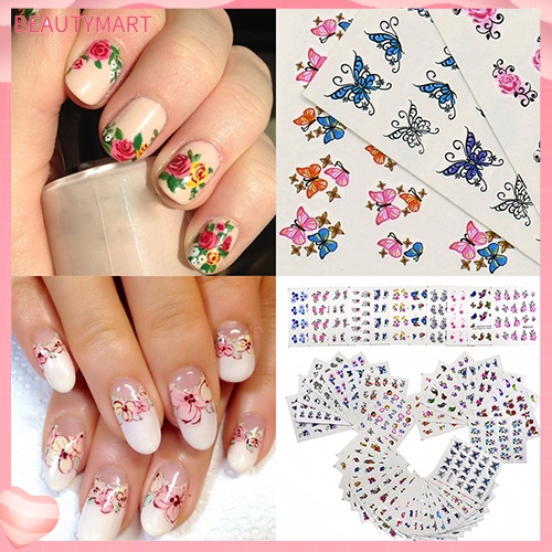 Set 50 Miếng Dán 3D Họa Tiết Hoa Chống Thấm Nước Dùng Trang Trí Móng Nghệ Thuật DIY