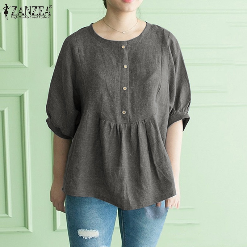 Zanzea Áo Nữ Tay Lửng Cổ Tròn Phong Cách Vintage Thời Trang