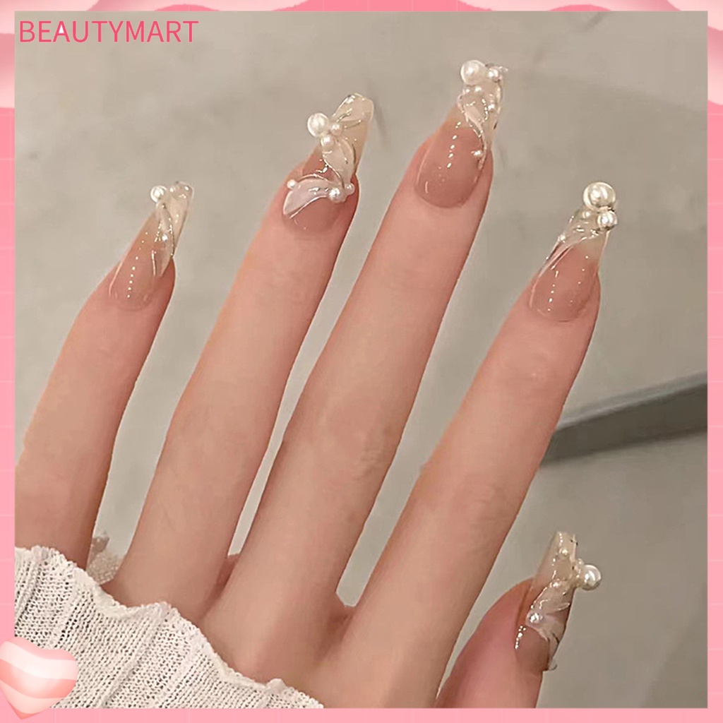 Bộ 24 Móng Tay Giả Trong Suốt Dạng Nhấn Độ Bóng Cao DIY