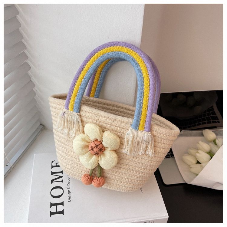 Túi Xách Đan Lát Sức Chứa Lớn Màu Cầu Vồng Phong Cách Mới 2023