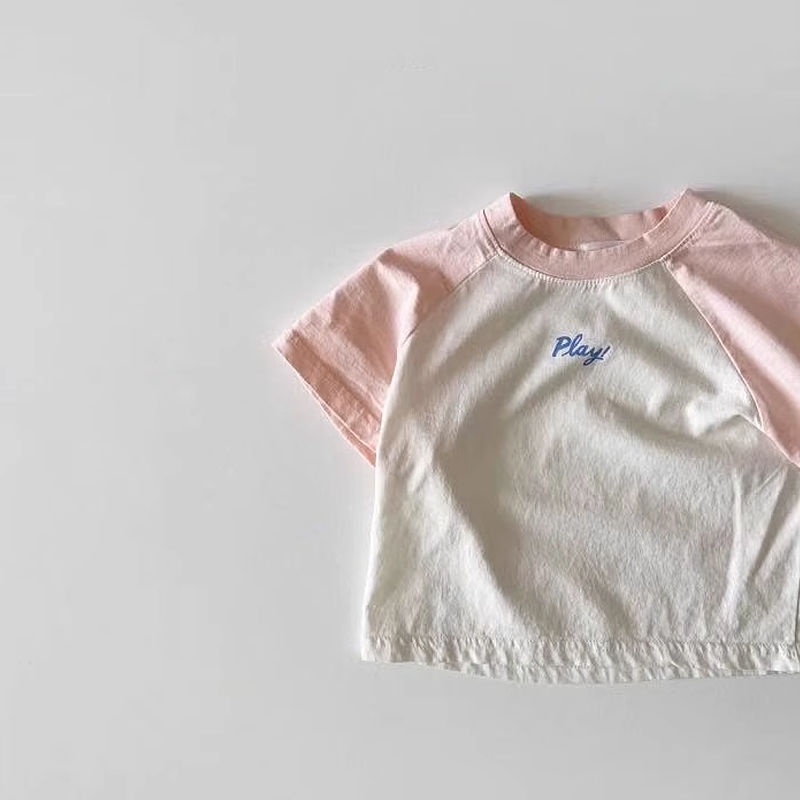 Áo Thun Tay Ngắn Chất Liệu 100% Cotton Mỏng Phối Màu Tương Phản Cho Bé