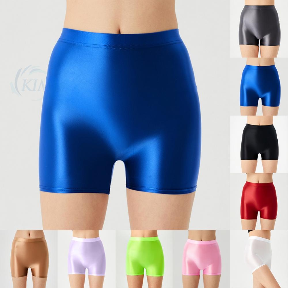 KIMI-Women's and Men's High Waist Shiny Glossy Shorts Perfect for Gym Running and Yoga