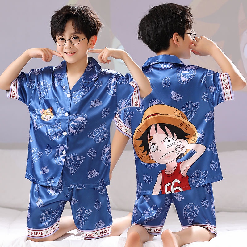 Bộ Đồ Ngủ Tay Ngắn Chất Liệu Giả Lụa Mỏng Thời Trang Mùa Hè Cho Bé Trai Từ 12-15 Tuổi