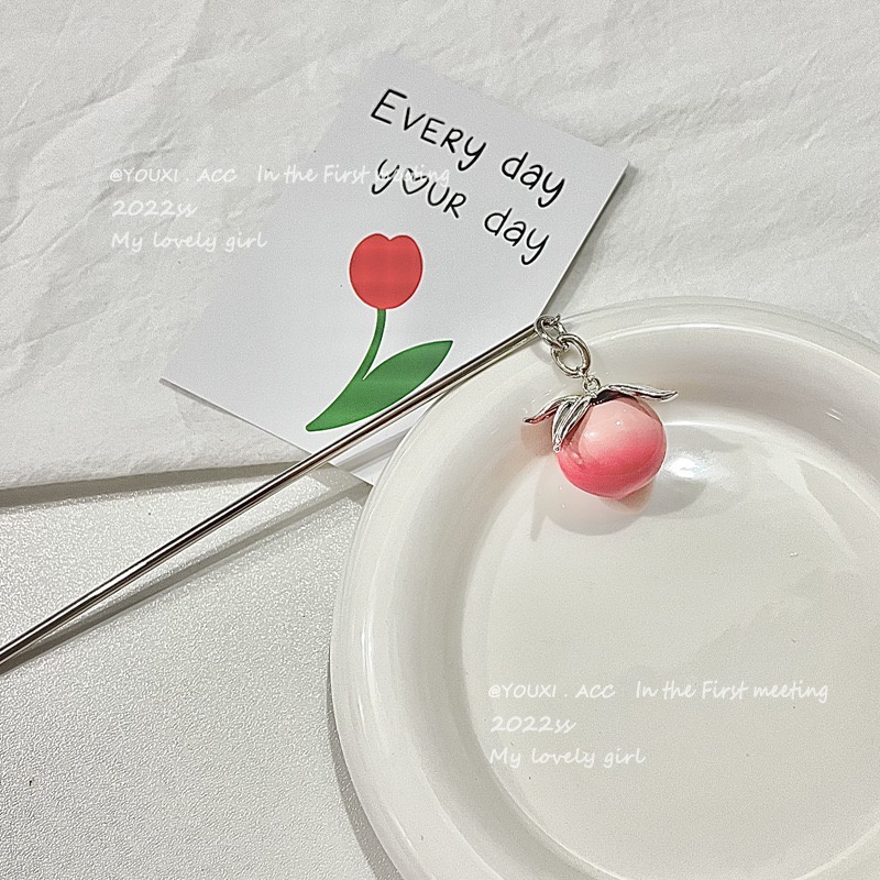 Kẹp Tóc Ba Chiều Hình Quả Đào Phong Cách Retro Ngọt Ngào Cao Cấp