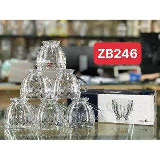 Bộ 6 ly thủy tinh cafe 205ML ZB246 có quai cầm hàng cao cấp / 6 ly thủy tinh uống trà trắng đẹp cao cấp