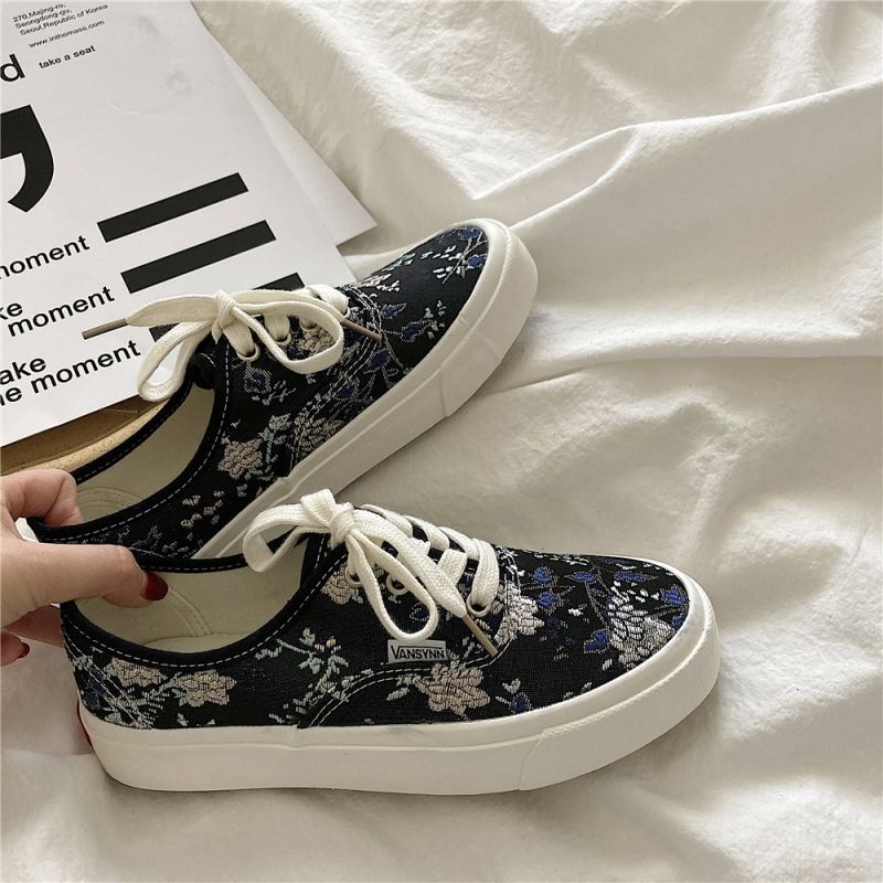Giày Canvas Mùa Hè Thoáng Khí Thêu Hoa Phong Cách Hàn Quốc Thiết Kế Mới Dễ Phối Đồ Cho Nữ