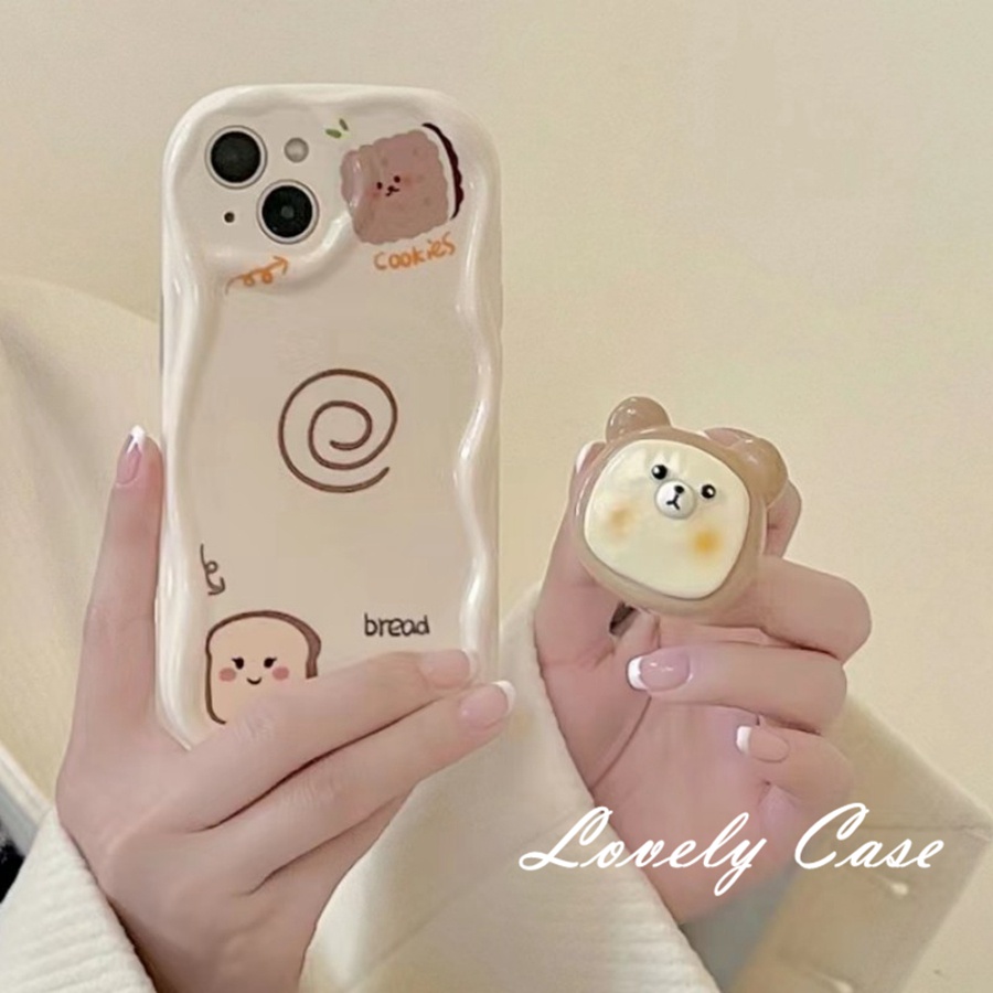 Ốp Điện Thoại Viền Cong Hình Bánh Quy 3D Kèm Giá Đỡ Cho IPhone14 13 12 11 Pro Max 8 7 6 6s Plus X Xr Xs Max SE 2020