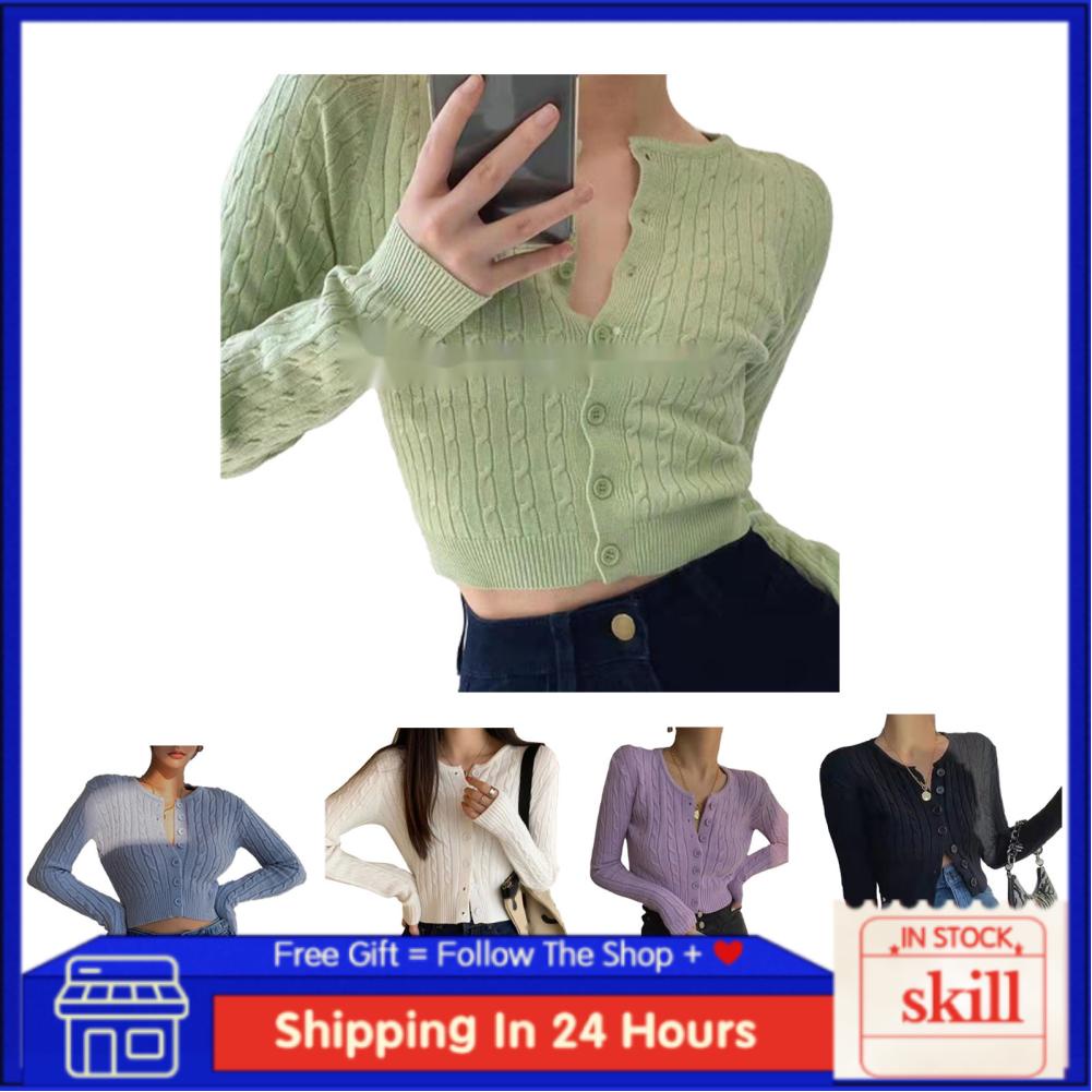 Skill V Neck Button Knit Sweater  Breathable Elegant Open Front Easy Matching Fitting Comfortable Free Size for Travel Party