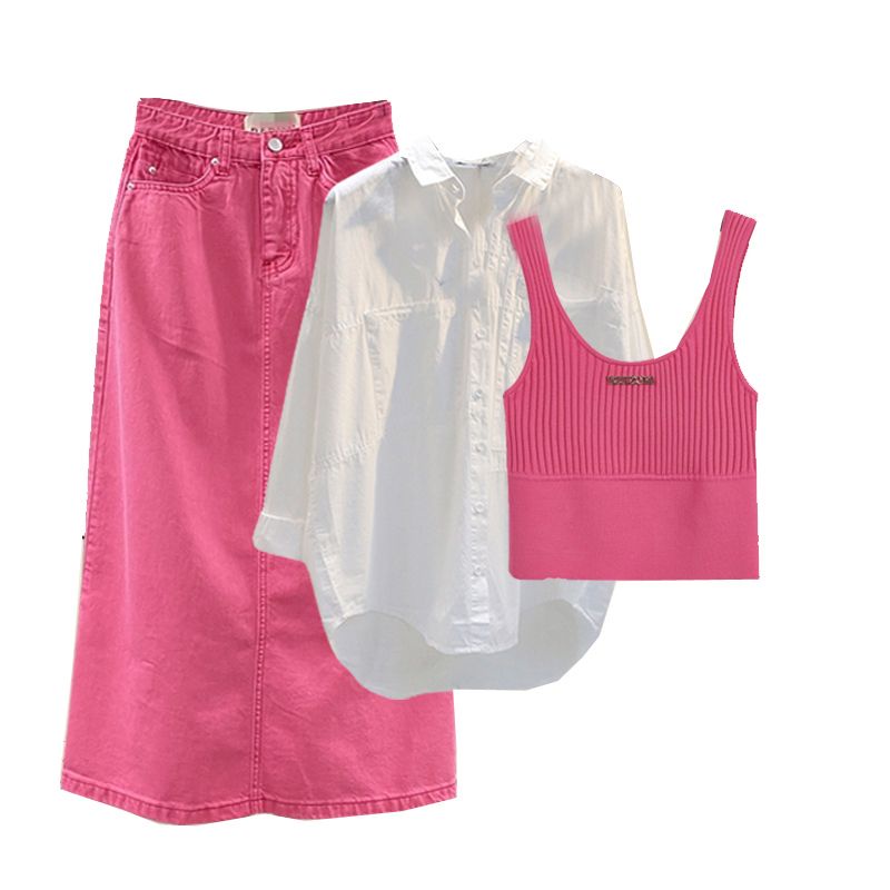 Bộ Áo Sơ Mi Phối Chân Váy Yếm Denim Thời Trang Mùa Xuân 2023 Mới Lạ