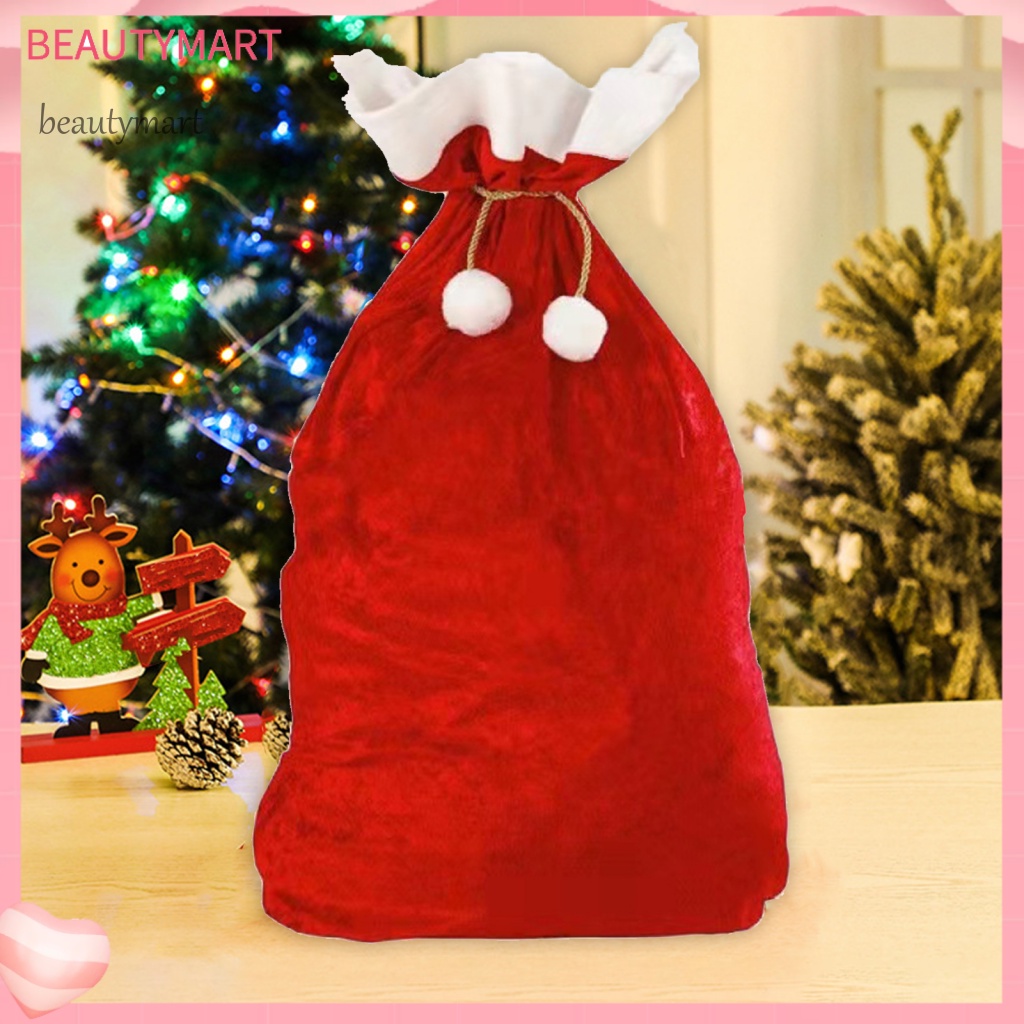 Túi Đựng Kẹo Giáng Sinh Bằng Nhung Màu Sắc Tươi Sáng Sức Chứa Lớn Có Dây Cột