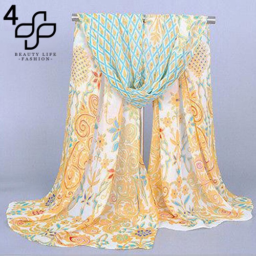 Khăn Choàng Chiffon Họa Tiết Chim Công Thời Trang Cho Nữ