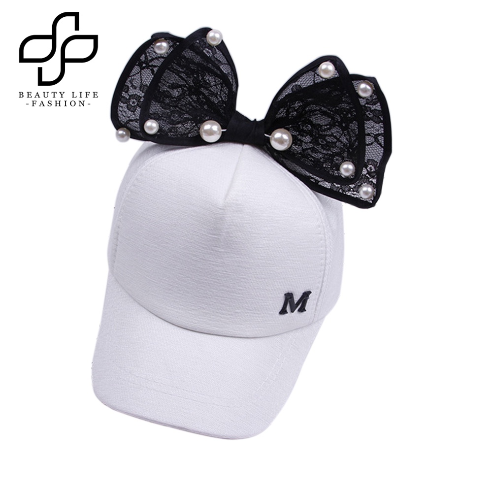 Mũ Lưỡi Trai Đính Nơ In Chữ M Đính Ngọc Trai Giả Thời Trang Mùa Hè Cho Bé Gái