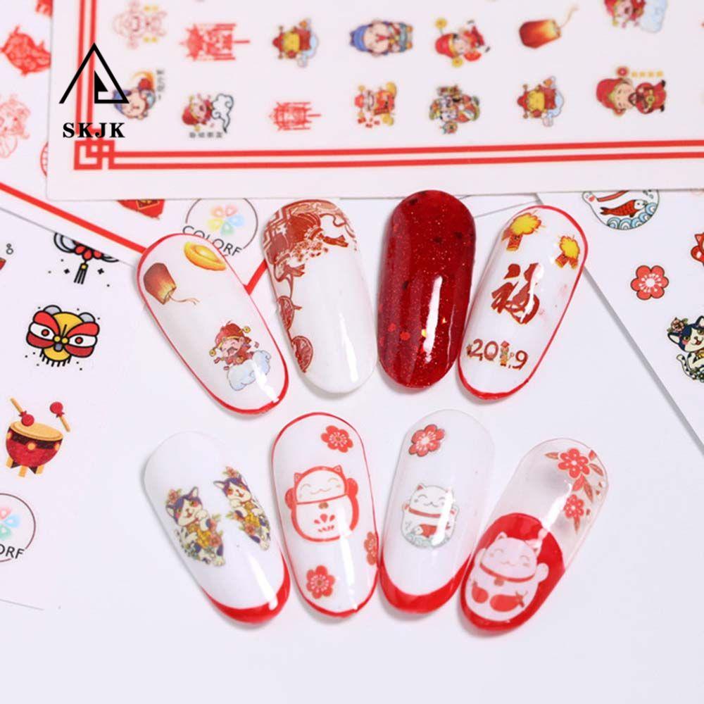 [Hàng mới về] Miếng dán trang trí móng tay họa tiết may mắn mừng năm mới 2022 diy