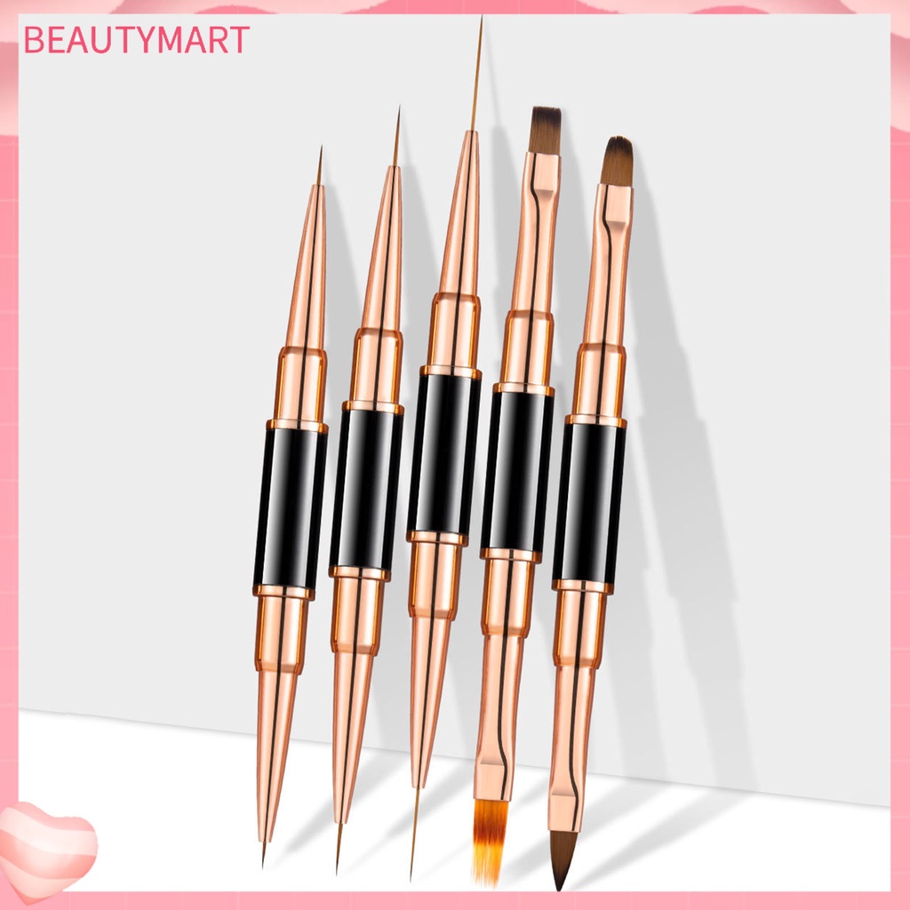 Set 5 Cọ Vẽ Móng Nghệ Thuật Hai Đầu Lông Mềm Mại Màu Vàng Hồng DIY