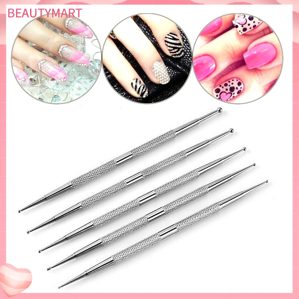 Set 5 Bút Chấm Bi Hai Đầu Bằng Thép Không Gỉ Bền Bỉ Thoải Mái Có Thể Tái Sử Dụng