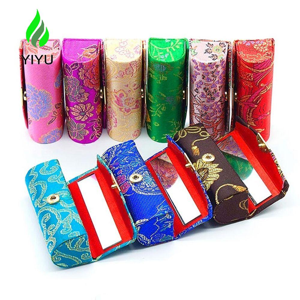 YIYU Hộp Đựng Son Môi TYLER1 Bằng Lụa Satin Nhiều Màu Kèm Gương Thêu Hoa Phong Cách Retro Ốp