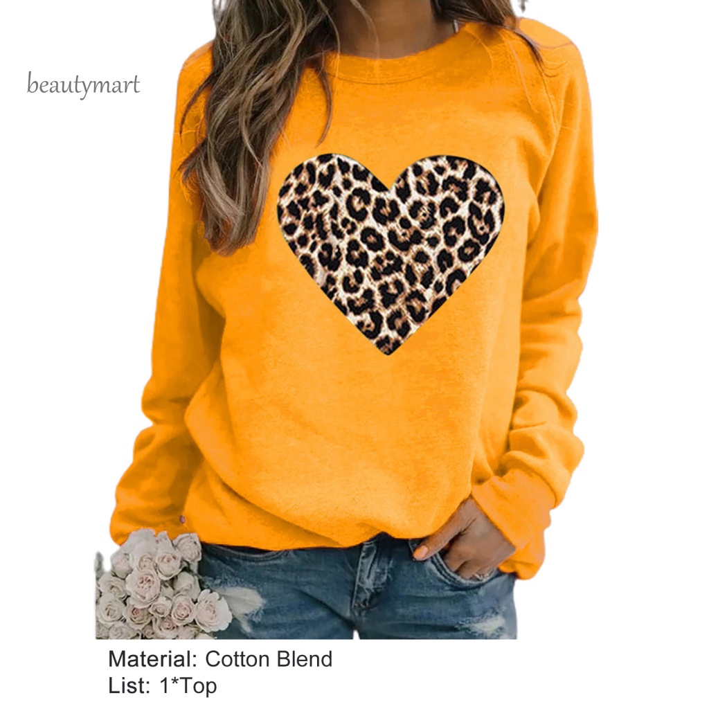 Áo Sweater Cotton Pha Cổ Tròn Tay Dài In Họa Tiết Trái Tim Thoải Mái Ấm Áp Mùa Đông Cho Nữ beautymartm1