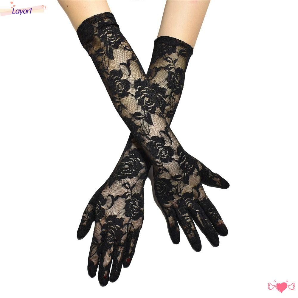 Găng Tay Chống Nắng Mỏng Co Giãn Phối Ren Kiểu Retro LAYOR1 Cho Nữ