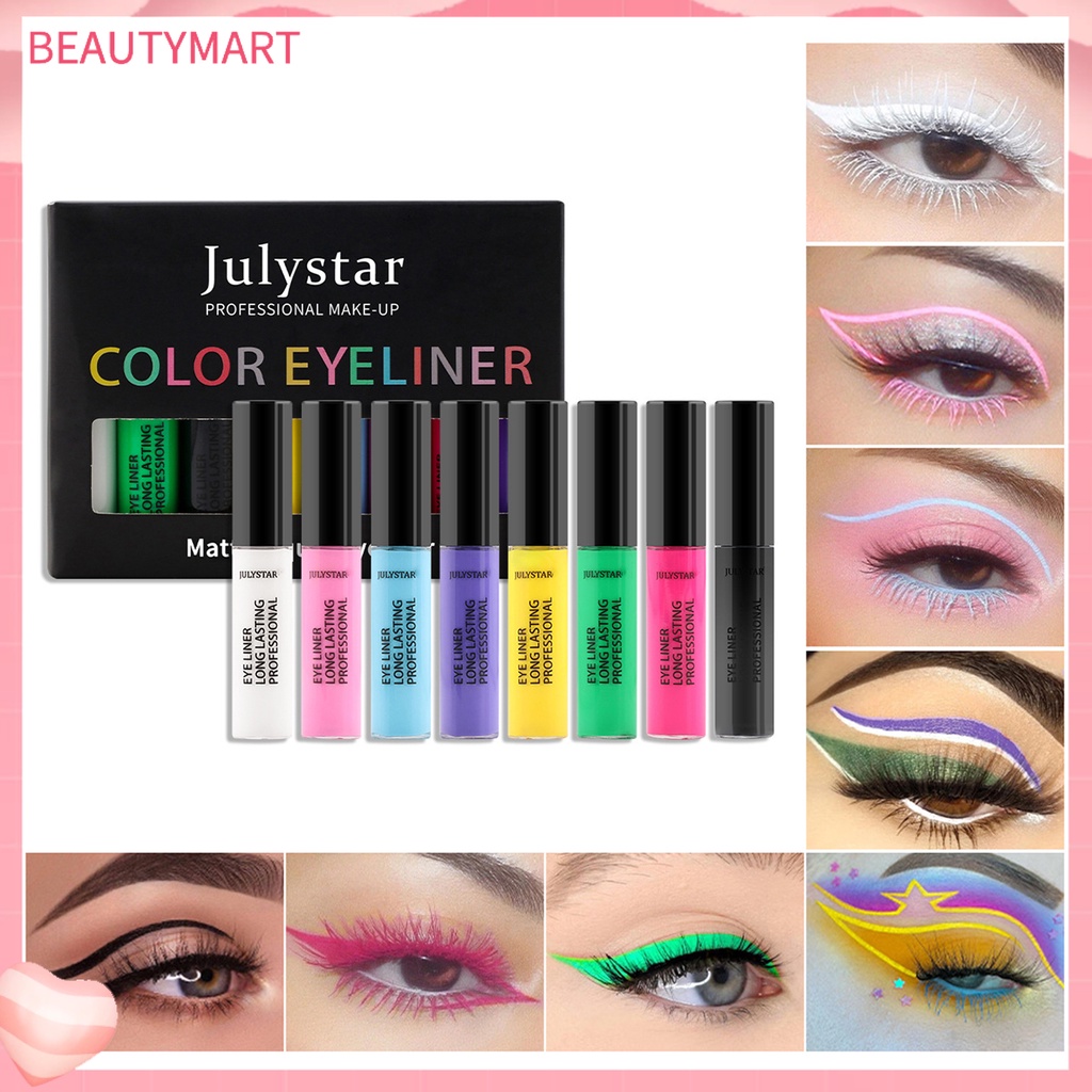 Set 8 Bút Kẻ Mắt Dạng Lỏng 2.5ml Màu Sắc Tự Nhiên Không Phai Màu