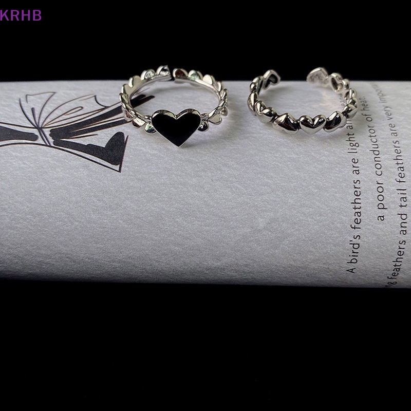 Bộ 2 Nhẫn Hình Trái Tim Màu Đen Phong Cách Vintage Dành Cho Nữ Mới