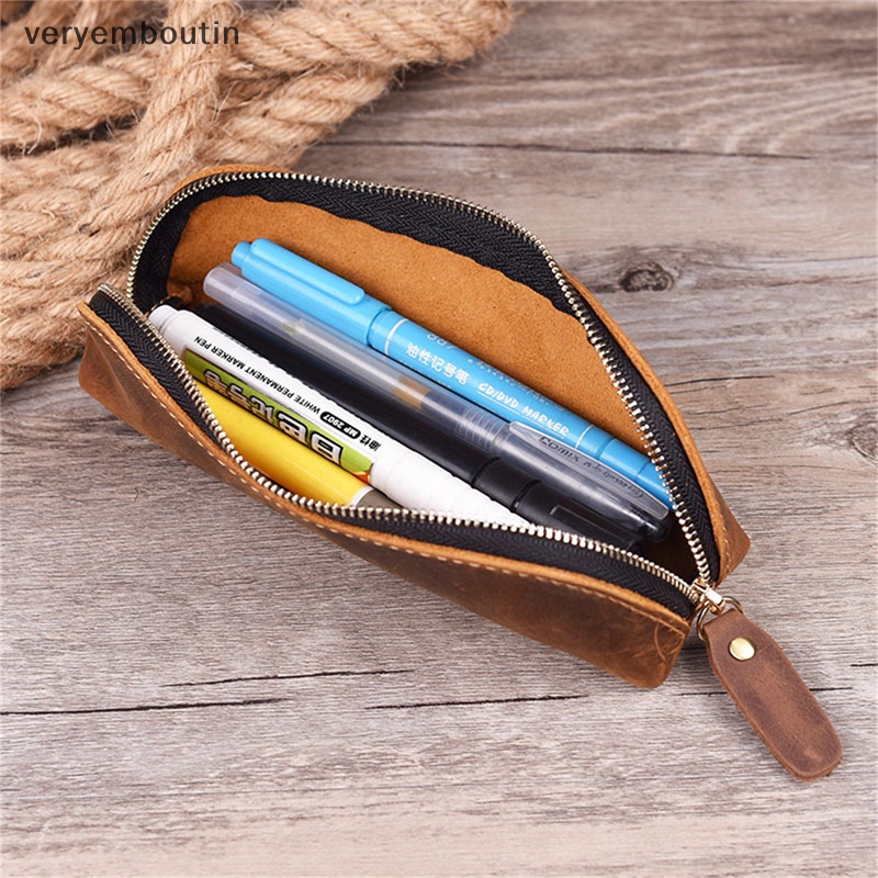 Túi Đựng Bút Bằng Da Sức Chứa Lớn Phong Cách Retro