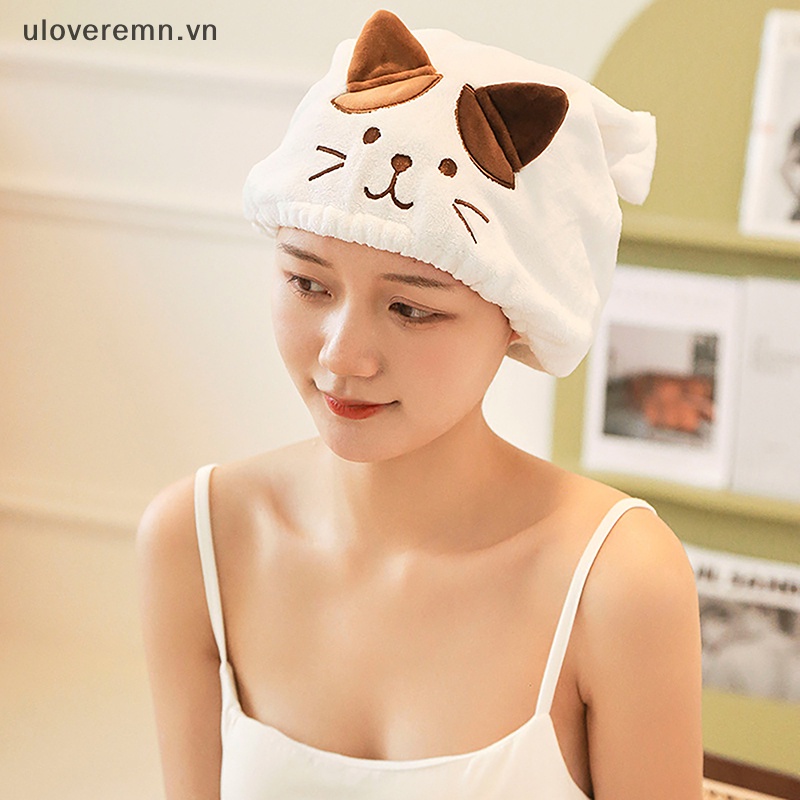 Mũ Trùm Đầu Làm Khô Tóc Nhanh Hình Tai Mèo Dễ Thương