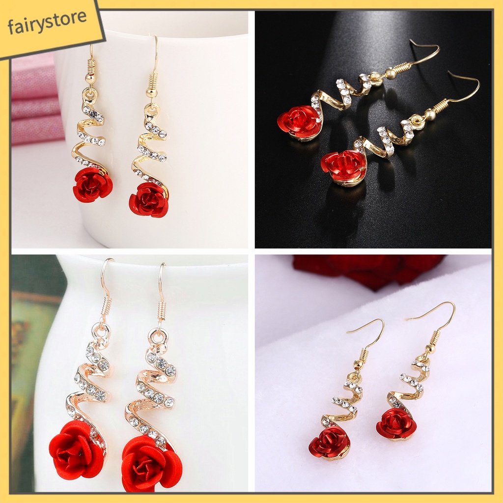 1 Đôi Bông Tai Hình Xoắn Ốc Đính Đá Đỏ Thời Trang Dành Cho Nữ