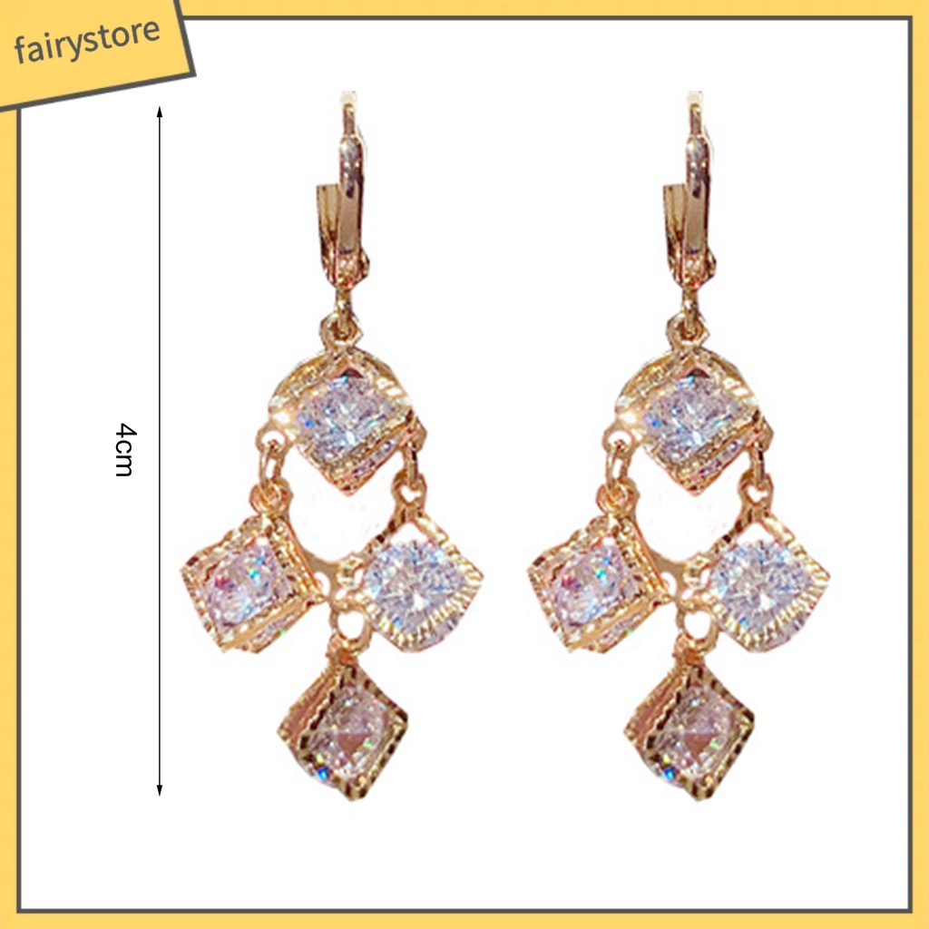 1 Đôi Bông Tai Hình Vuông Đính Đá Lấp Lánh Dành Cho Nữ