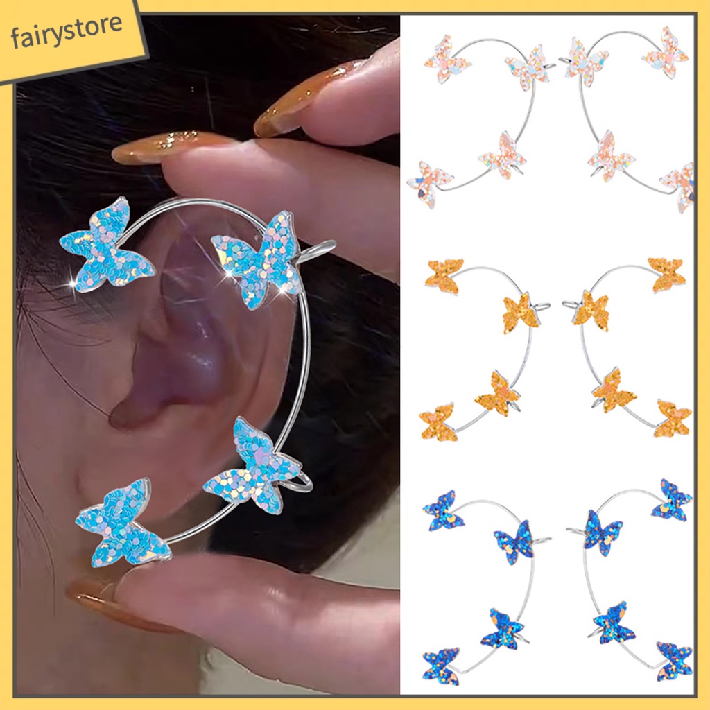 1 Khuyên Đeo Vành Tai Không Xỏ Lỗ Hình Bướm Đính Kim Sa Lấp Lánh