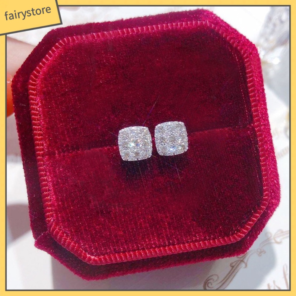 1 Cặp Bông Tai Đính Đá Bằng Đồng Thiết Kế Tối Giản Thời Trang Cho Nữ