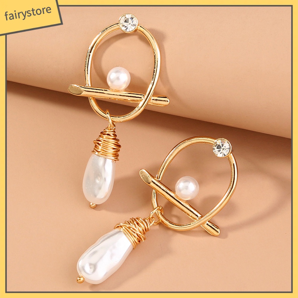 Bông Tai Handmade Đính Ngọc Trai Giả Bằng Hợp Kim Phong Cách Baroque Đơn Giản Dành Cho Nữ