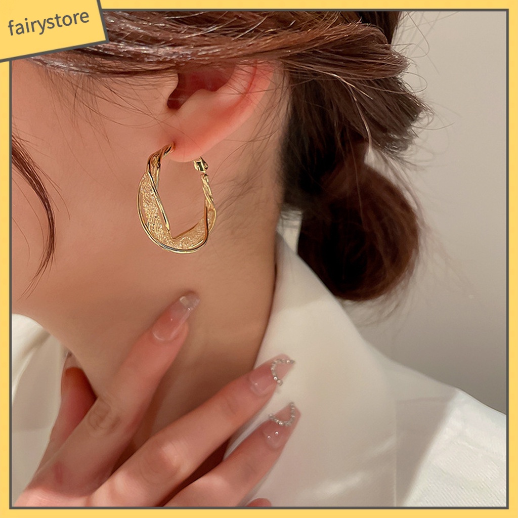 1 Đôi Khuyên Tai Kim Loại Tròn Xoắn Thời Trang