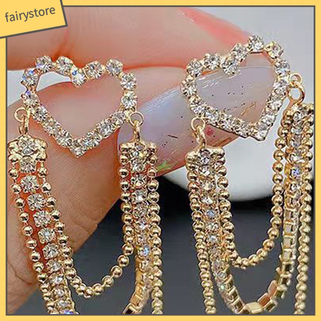 Bông Tai Hình Trái Tim Đính Đá Lấp Lánh Dành Cho Nữ