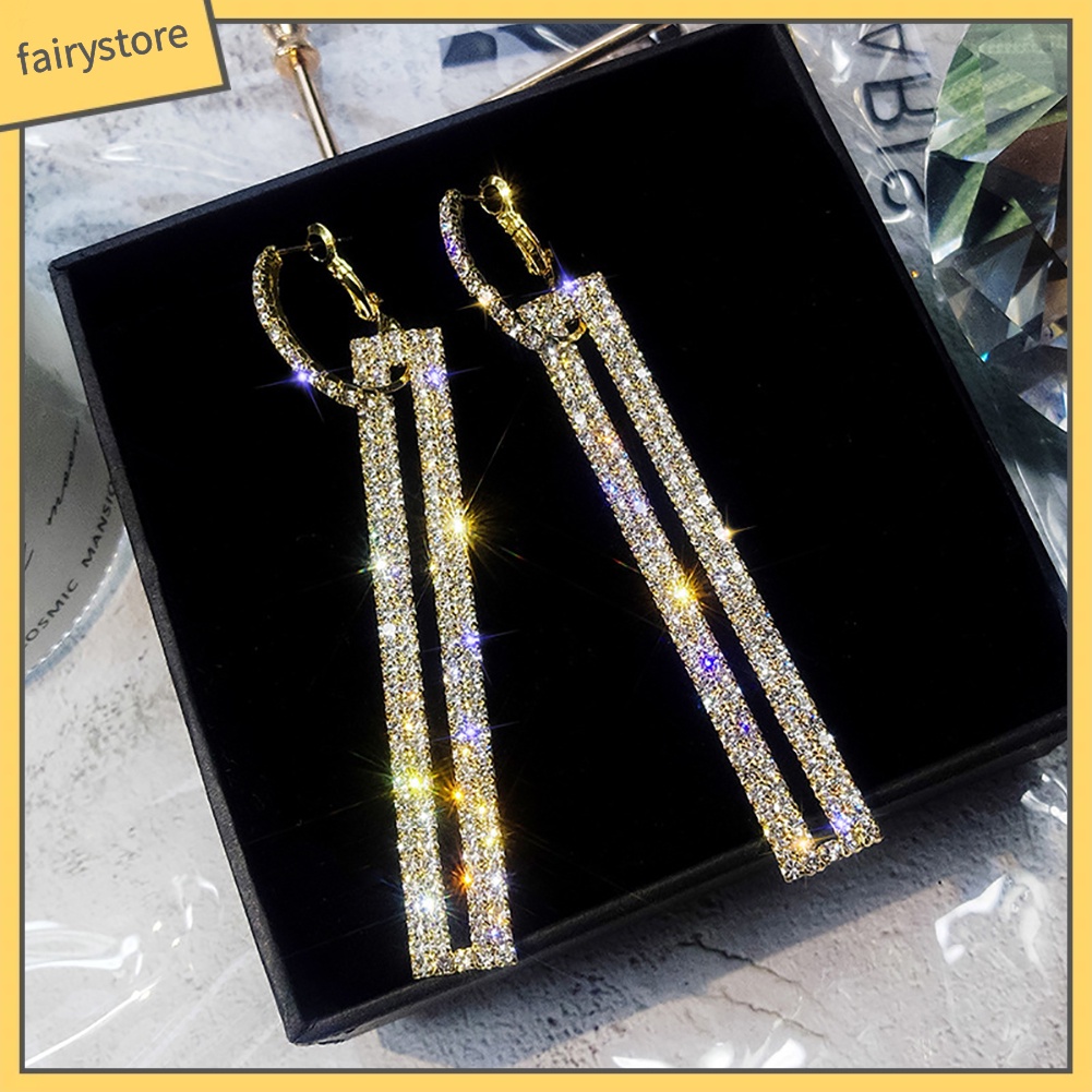 Bông Tai Hình Chữ Nhật Đính Đá Thời Trang Dành Cho Nữ