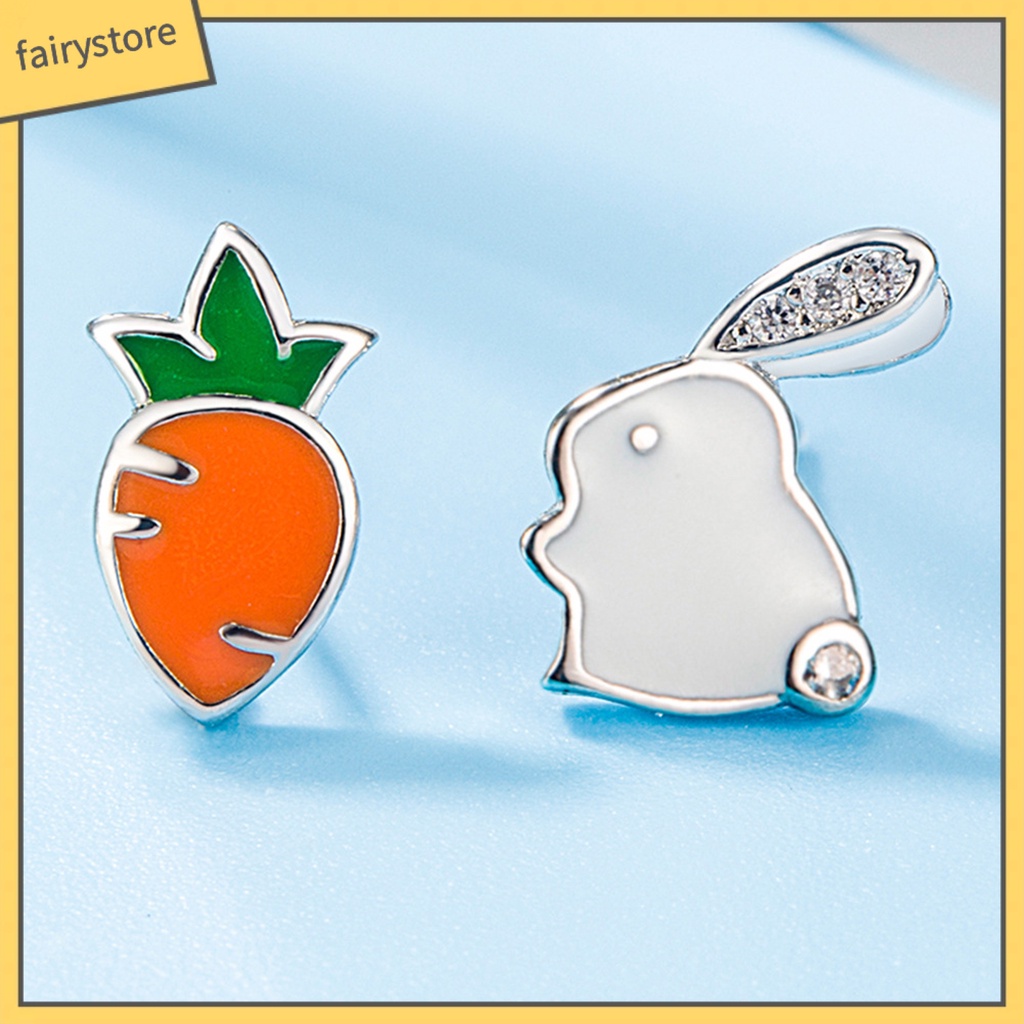 1 Đôi Khuyên Tai Hình Thỏ Và Cà Rốt Mini Dễ Thương
