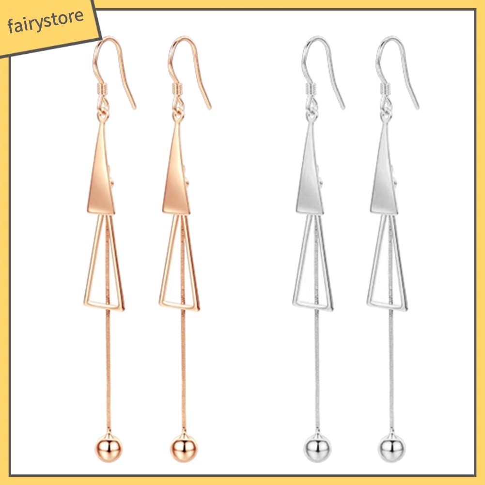 Đôi Bông Tai Hình Tam Giác Dáng Dài Gắn Hai Quả Bông Thời Trang Cho Nữ