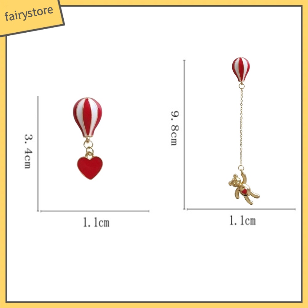 [FRO] Khuyên Tai Bất Đối Xứng Hình Khinh Khí Cầu Trái Tim Gấu Ngọt Ngào Cho Nữ