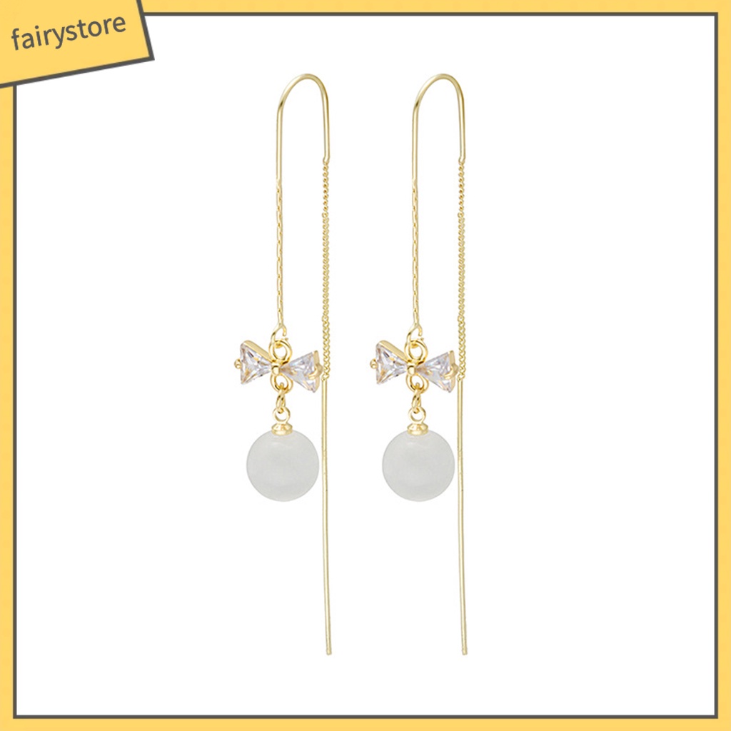 1 Đôi Bông Tai Hình Nơ Đính Đá Zircon Phong Cách Hàn Quốc Dành Cho Cô Dâu