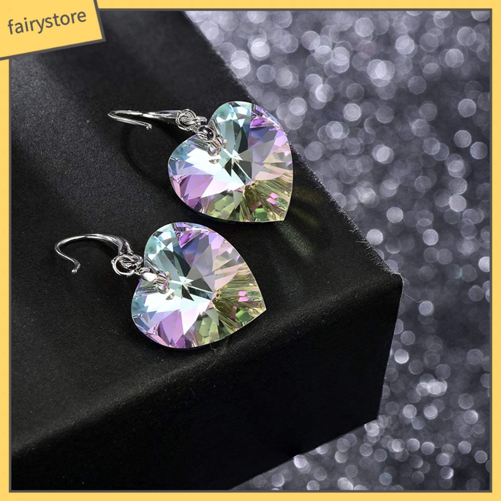1 Cặp Bông Tai Móc Hình Trái Tim Đính Pha Lê Giả Thời Trang
