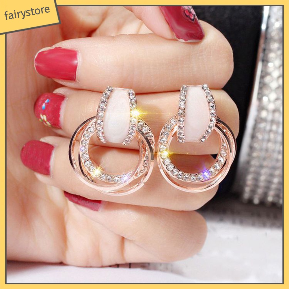 Bông Tai Tròn Nhiều Lớp Đính Kim Cương Giả Lấp Lánh Cho Nữ